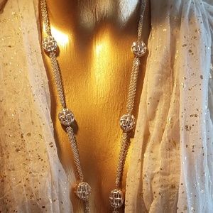 Liz Claiborne Silver Criss Cross Bead Necklace